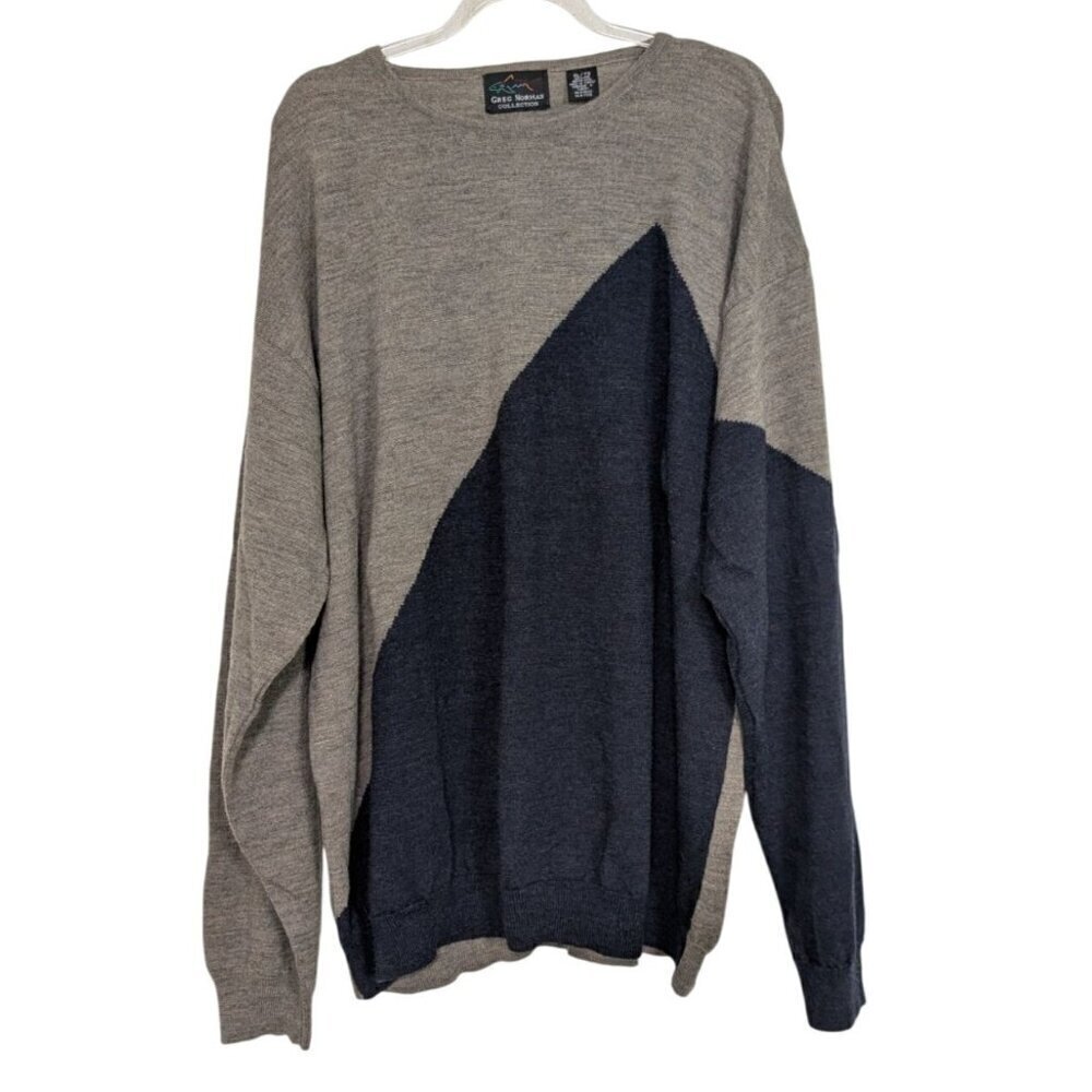 Greg Norman Merino Wool Sweater Mens Size XL Gray Knit Long Sleeve Crew Neck